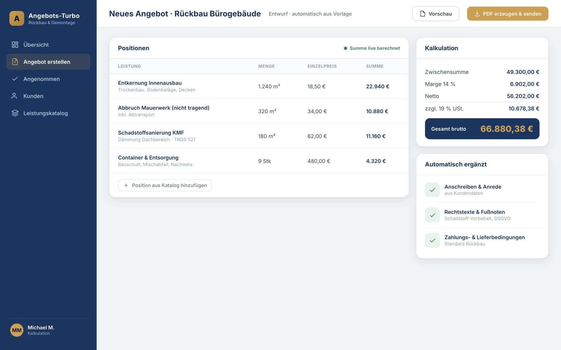 Angebots- & Vertriebs-KI — Angebot in Minuten statt Stunden