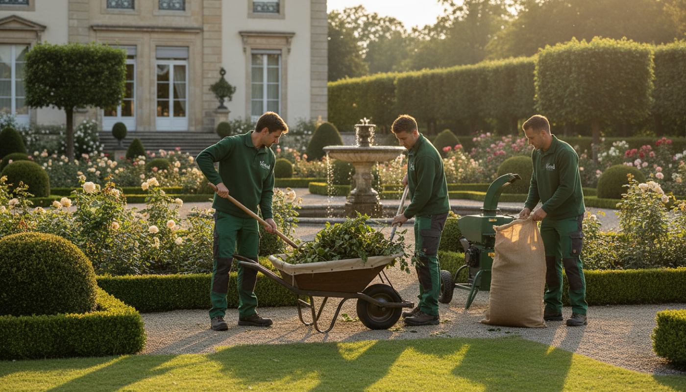 Gartenservice bei der Arbeit auf einer Grünfläche