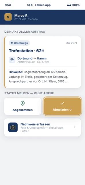 Fahrer-App: Auftrag, Statusmeldung und digitaler Nachweis