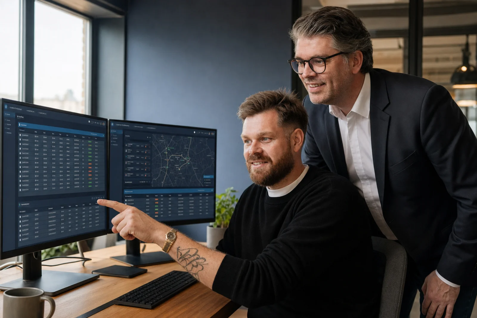 Sergej Schulz und Andreas Sudermann an den System-Monitoren